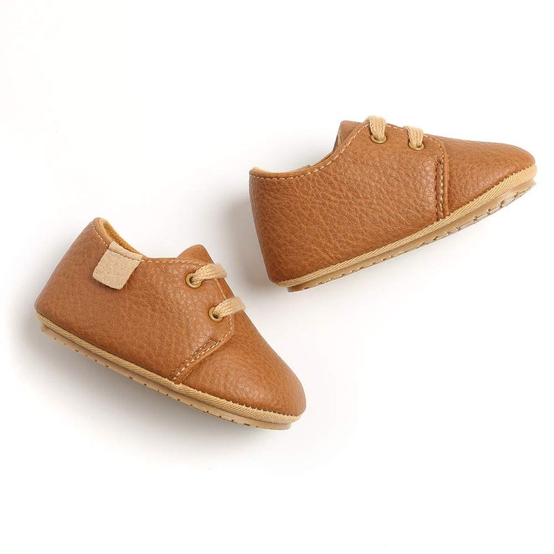 HsdsBebe Baby Boys Girls Oxford Shoes PU Leather Soft Rubber Sole Sneakers Anti-Slip Toddler Ankle Boots Infant Walking Shoes Moccasins(M1976 Brown,1) - Image 4